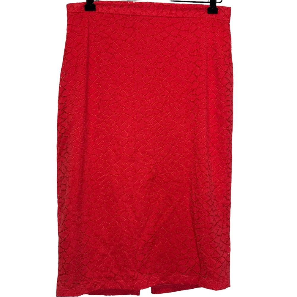 BEBE Geo Lace Midi Skirt in Red Orange Size 10 NWT